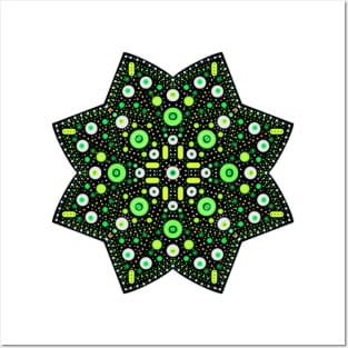 Eight-Pointed Star Mandala Green-Yellow-White Posters and Art